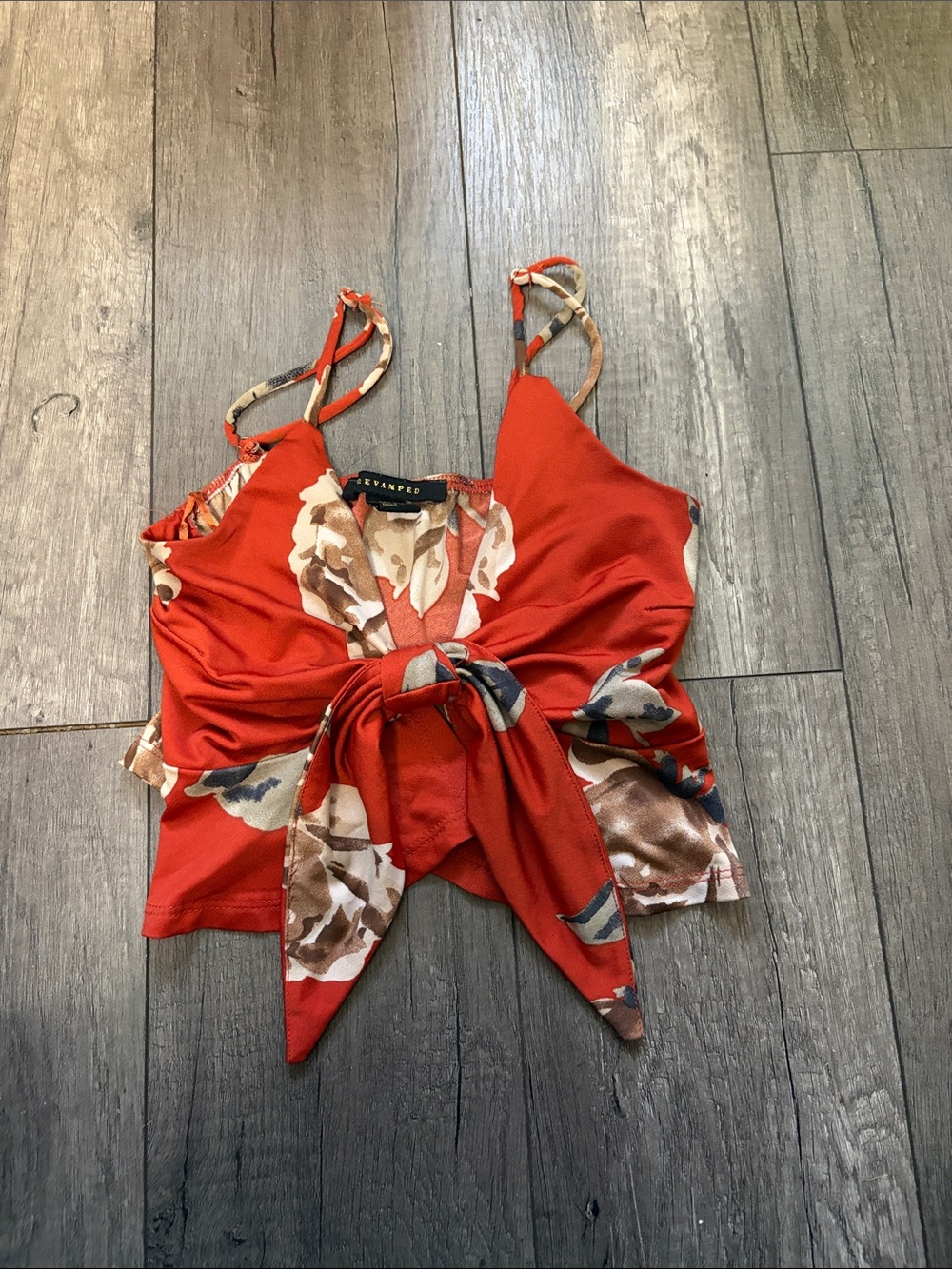 Revamped Red Floral Tie-Front Camisole